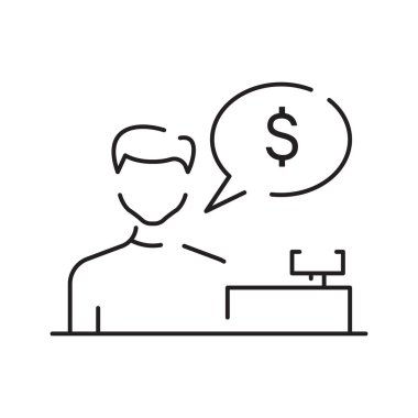 Market kasiyeri kasanın önünde doğrusal bir simgeyle duruyor..