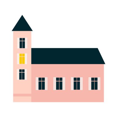 Küçük ve büyük çizgi film evleri. İzole ve sevimli parlak çocuk çizimi.