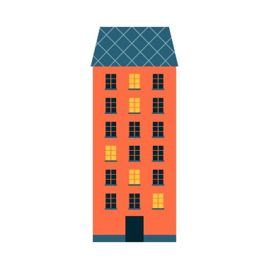 Küçük ve büyük çizgi film evleri. İzole ve sevimli parlak çocuk çizimi.