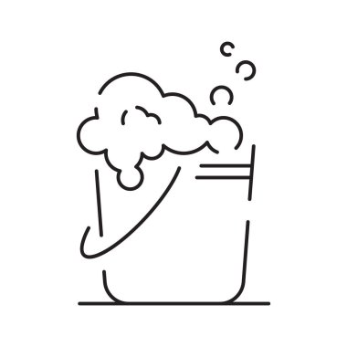 Araba yıkama hattı ikonu. Otomatik temizlik istasyonu işaretleri. Köpük köpüklü kova, sünger ve düz çizgi simgeleri.