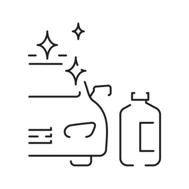 Araba yıkama hattı ikonu. Otomatik temizlik istasyonu işaretleri. Köpük köpüklü kova, sünger ve düz çizgi simgeleri.