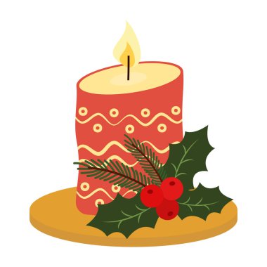 Mevsimlik Dekor Resimli Noel Mumları Tasarımı dairesi. Mutlu yeni yıl ögesi işareti.