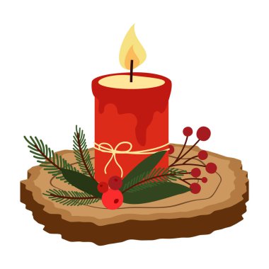 Mevsimlik Dekor Resimli Noel Mumları Tasarımı dairesi. Mutlu yeni yıl ögesi işareti.