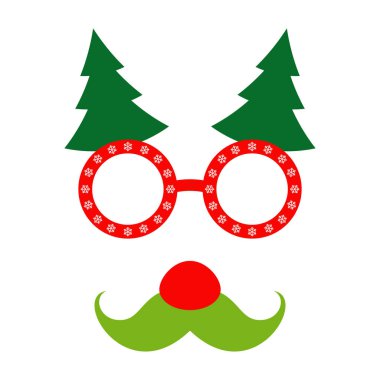 Beyaz Arkaplanda Noel Maskeleri ve Kostümleri Çizimi.