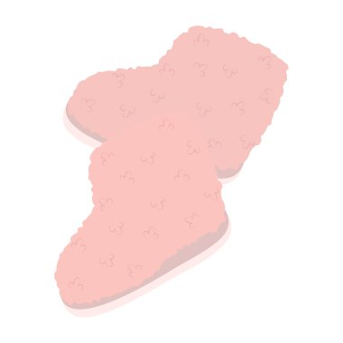 Beyaz arkaplanda farklı renkte vektör illüstrasyonlu ev yumuşak terlikleri.