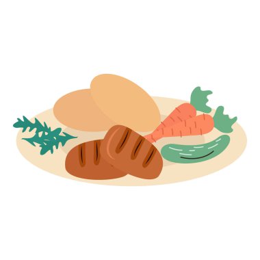 Düz vektör Resimli Yemek Tabakları.