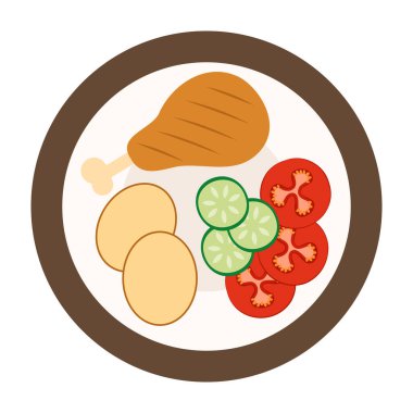 Düz Vektör Resimli Kahvaltı ve Atıştırmalık Tabakları.