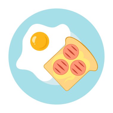 Düz Vektör Resimli Kahvaltı, Salata ve Hafif Yemekler.