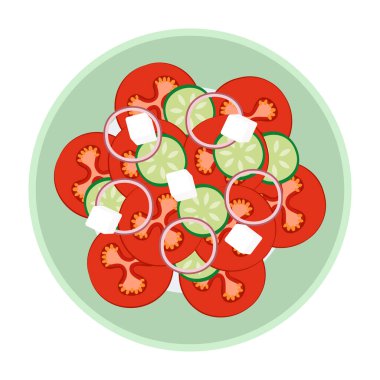 Düz Vektör Resimli Kahvaltı, Salata ve Hafif Yemekler.