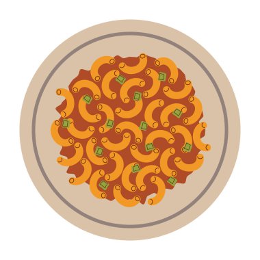 Vektör Düz Çizimli Makarna ve Salata Kombinasyonları.