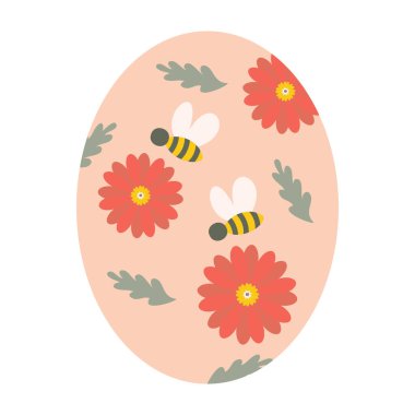 Beautiful Easter Egg Illustrations with Flowers, Bees, and Bows. clipart