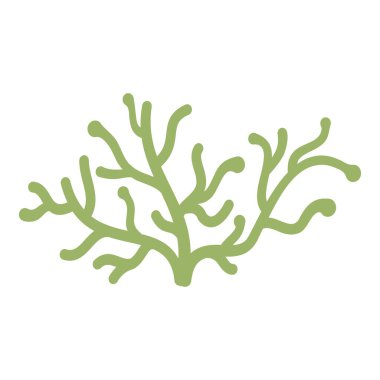 Sualtı Bitkileri ve Deniz Kabukları Vektör İllüstrasyonu.