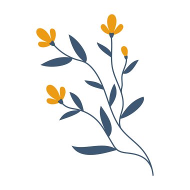 Çeşitli kır çiçekleri ve botanik saplarının basit düz vektör çizimleri.