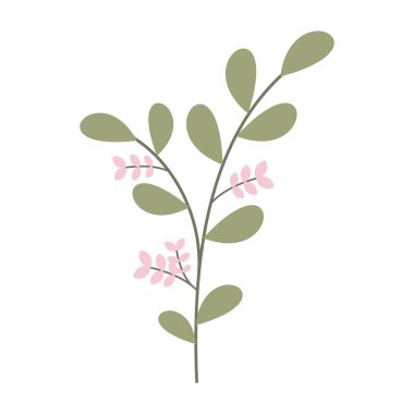 Asgari düz yaprak çizimleri ve beyaz arkaplanda basit çiçekler.