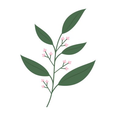 Yumuşak renkleri ve basit şekilleri olan düz çiçek ve yaprak vektörü.