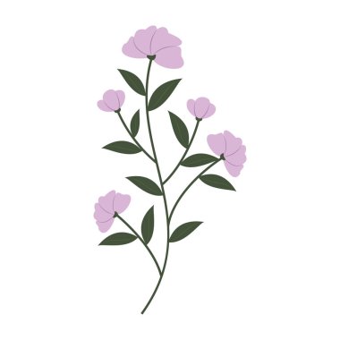 Yumuşak renkleri ve basit şekilleri olan düz çiçek ve yaprak vektörü.