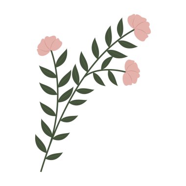Yumuşak renkleri ve basit şekilleri olan düz çiçek ve yaprak vektörü.
