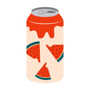 Basit tasarımlarla konserve ve şişelenmiş meyve sularının renkli çizimleri. Yaz soğuğu ve meşrubat.