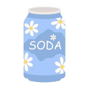 Şişelenmiş ve konserve meyveli içecekler ve aromalı sodanın düz stil çizimleri. Yaz soğuğu ve meşrubat.