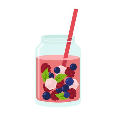 Meyve ve pipetli çeşitli meyve suyu ve balonlu çay şişeleri. Yaz serin içecekleri.