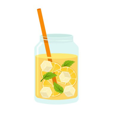 Meyve ve pipetli çeşitli meyve suyu ve balonlu çay şişeleri. Yaz serin içecekleri.