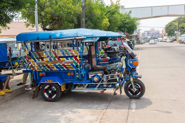 stock image Nakhon, Phanom THAILAND - March, 29 2018: rows of Motor Tricycle are parked waiting for the service to passengers.