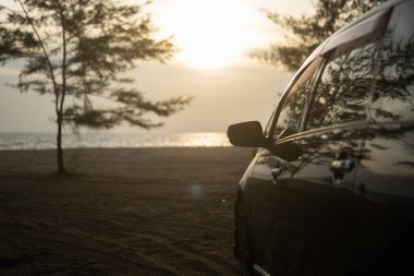 Happy Asian family travel together on beach on holiday. Family with beach travel. People enjoying with holiday vacation. High quality photo