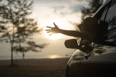 Happy Asian family travel together on beach on holiday. Family with beach travel. People enjoying with holiday vacation. High quality photo