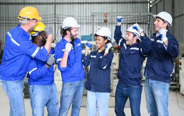 Group of successful worker at factory, Happy engineer worker team portrait
