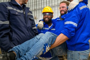 Engineer worker with accident at factory, Worker with injury from machine working