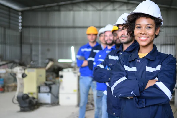 Group Confident Worker Team Factory Happy Labor Engineer Team Portrait — 스톡 사진