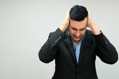 Hardworking businessman working in office, Male manager with problems, High quality photo