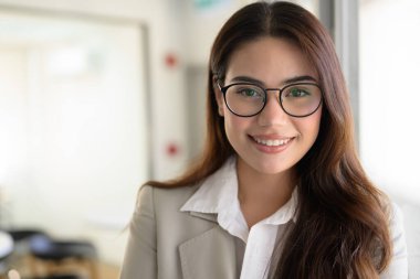 Confident businesswoman at office, Profession female manager working with happiness, High quality photo