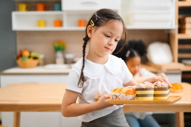 Back to school, Kids education knowledge, Child in classroom at school, Kid dressed Science lab coat. Science concept