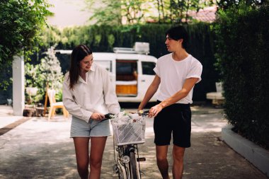 Couple of romantic young people with activities spending time together on weekend at home, Boyfriend and girlfriend portrait, Vintage style photo