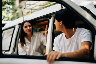 Couple of romantic young people spending time together on weekend at home, Boyfriend and girlfriend portrait, Vintage style photo