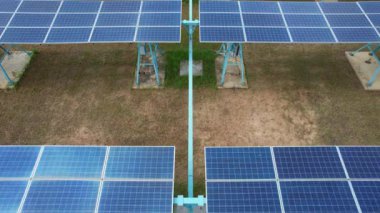Solar panels in solar power station at solar cell farm, Green energy from sun, Ecology solar power in field, Electrical innovation from nature environment