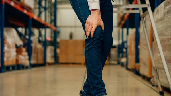 Tired Male Warehouse Worker Suffering Standing Long Time Factory Male — Stockfoto