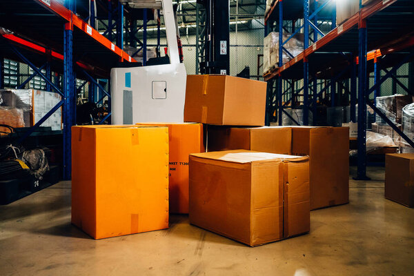 Cardboard boxes in warehouse factory, Import and export business
