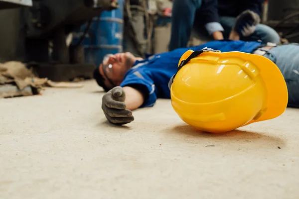 stock image Engineer worker with accident at factory, Worker with injury from machine working