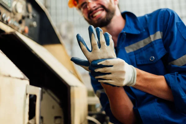 stock image Engineer worker with accident at factory, Worker with injury from machine working