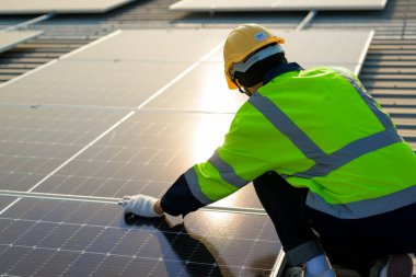 Professional engineer technician with safety helmet checking system. High quality photo