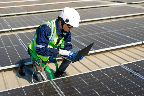 stock image Professional engineer technician with safety helmet checking system. High quality photo