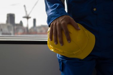 Engineer worker at building construction site, Safety first equipment for worker