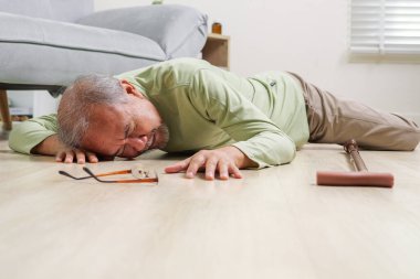 Senior slip and fall, Elderly people accident slip and fall, Unconscious people on ground, Accident in home, Accident of senior slip and fall to floor