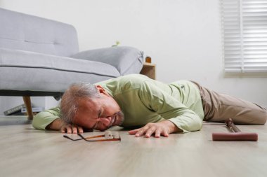Senior slip and fall, Elderly people accident slip and fall, Unconscious people on ground, Accident in home, Accident of senior slip and fall to floor