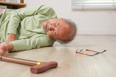 Senior slip and fall, Elderly people accident slip and fall, Unconscious people on ground, Accident in home, Accident of senior slip and fall to floor