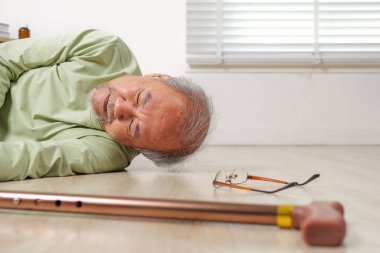 Senior slip and fall, Elderly people accident slip and fall, Unconscious people on ground, Accident in home, Accident of senior slip and fall to floor