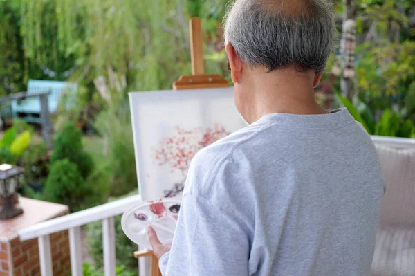 Quadro Sênior Pintura Homem Velho Que Desenha Jardim Pintura Cor — Fotografia de Stock