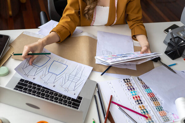 Концепция собственника одежды, Стилист канцелярского оборудования студии моды, дизайнер коллекции одежды, владелец бизнеса дизайнера, владелец швейного магазина